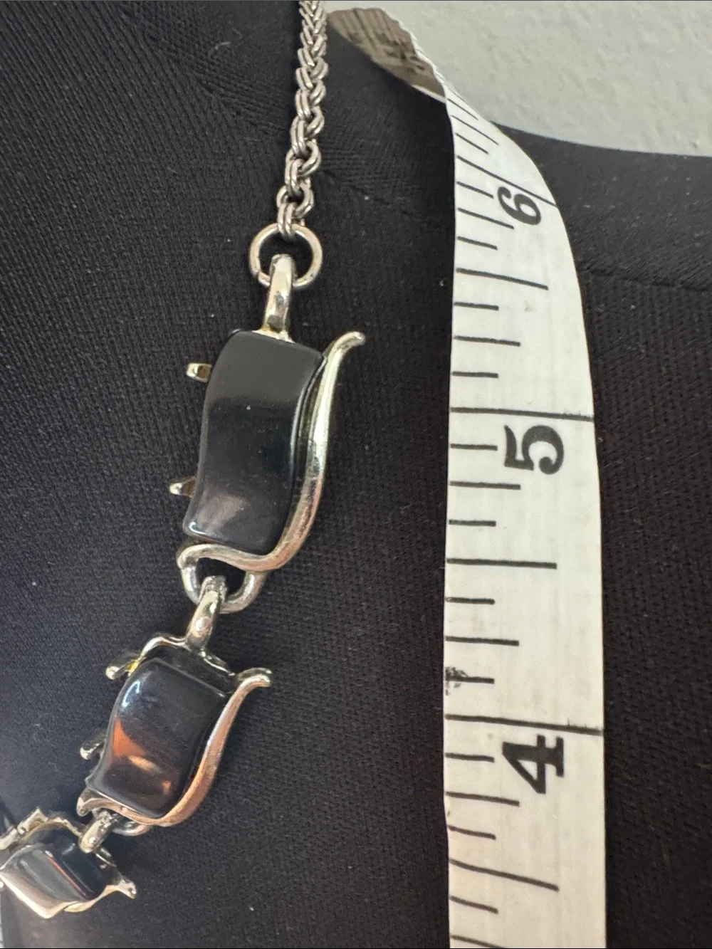 Vintage Black Link Necklace with Silver Accents
